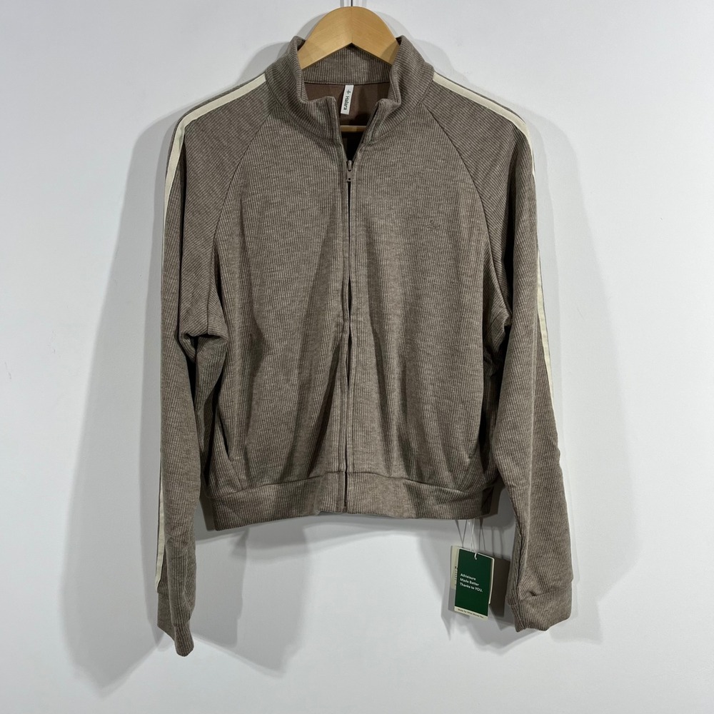 Halara‎ Retro Sporty Ribbed Full Zip Track Jacket Brown Stripe Athleisure Medium